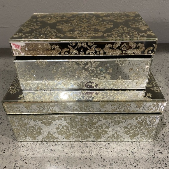 Damask Mirrored Jewelry Box - Set Of 2 - Picture 3 of 4